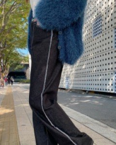 Gibezen stitch semi wide denim pants