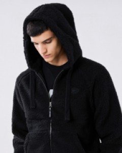 In & out fleece fluff hooded zip-up black(unisex)