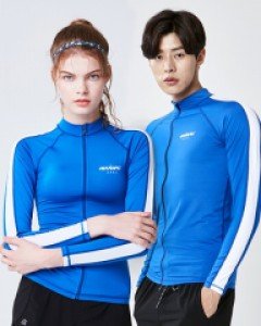 ★Rash guard★ AJ-WZ04 sleeve line zip-up blue