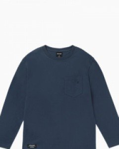 loose fit reindeer logo pocket long sleeve T-shirt navy(unisex)