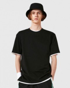 Loose fit all day slit 1/2 t-shirt black(unisex)