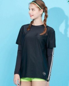 ★래쉬가드★ 레이어드 더블line 래쉬가드(unisex) lineblack