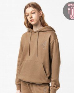 Loose fit ACL embroidery hoodie fluff dark beige(unisex)