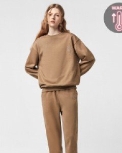 Loose fit ACL embroidery crew neck sweatpants fluff set dark beige(unisex)