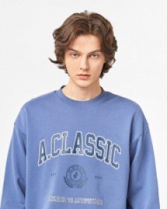 untact heritage loose fit crew neck gray blue(unisex)