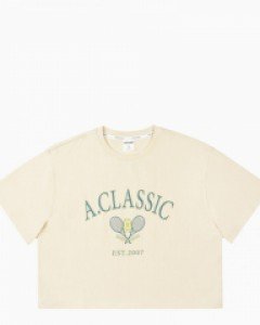 Tennis club string crop 1/2 t-shirt beige