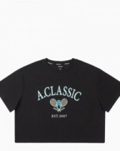 Tennis club string crop 1/2 t-shirt black