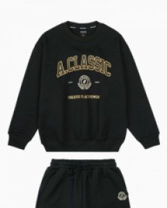 untact heritage loose fit crew neck shorts set black(unisex)