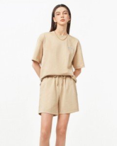 Untact fresh loose fit 1/2 shorts set beige(unisex)