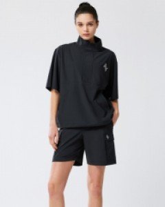 Tricot fresh air cooler loose fit 1/2 anorak jacket pocket shorts set black(unisex)