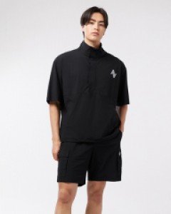 Tricot fresh air cooler loose fit 1/2 anorak jacket pocket shorts set black(unisex)