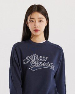 정전기 방지Applique logo sweatshirt navy (unisex)츄 착용