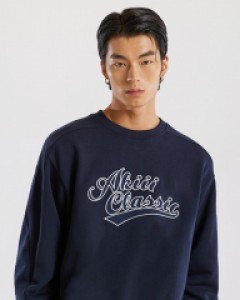 정전기 방지Applique logo sweatshirt navy (unisex)