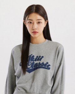 정전기 방지 Untact V2 side  zipper semi - crop sweatshirt WOMEN gray츄 착용