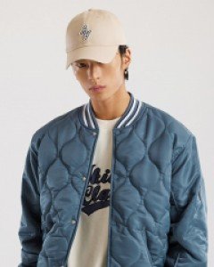 side logo quilting varsity jacket gray blue(unisex)