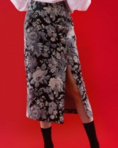 [NF] FLOWER PATTERN SLIT LONG SKIRT (BLK)_F21QC027