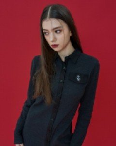 [NF] RIBBED BUTTON SHIRT ONE-PIECE (DARK MELANGE)_F23QD839