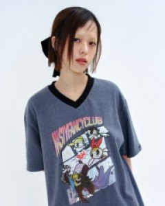 [PPG X FANCY] P.P.G COMICS PIGMENT V-NECK TEE (DARK BLUE)_F23PG1005