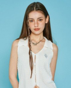 [NF] CRIMPY COLLAR OPEN SLEEVELESS (WHITE)_F23QB227