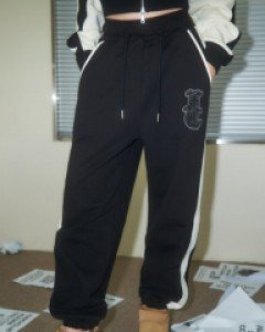 [NF] NEEDLEWORK TWO-TONE TRAINING PANTS (BLACK)_F23ZC857