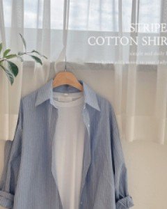 어텀 스트라이프 코튼셔츠-2color,경쾌한 무드-데일리룩에 활용도 good!-경쾌하고 캐쥬얼한 스트라이프 패턴 - 스타일티바