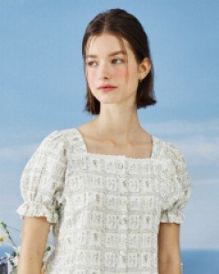 Hannah Organic Lace Blouse ( Green & Ivory )