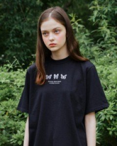 NEW VER. Triple Butterfly Embroidery Oversized Fit T-Shirt ( black )