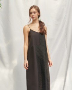 Lace Patchwork Slip Dress ( Black )