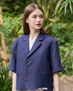 Organic Linen Label Jacket ( Navy )