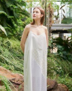 Lace Patchwork Slip Dress ( White )