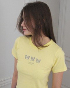 Triple Butterfly Crop Short Sleeve T-shirts ( Lemon )