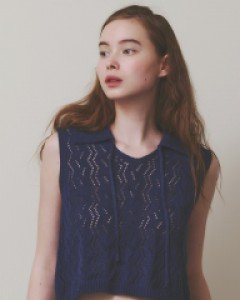 Wavy Collar Summer Vest ( Navy )