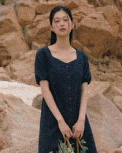 Organic Eyelet Midi Dress ( Navy )