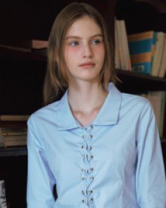 Eyelet Ribbon Shirt ( Skyblue )