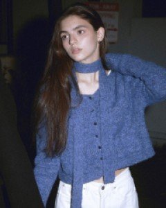 [르세라핌 은채 착용] Hairy Boat-neck Crop Wool Cardigan ( Blue )