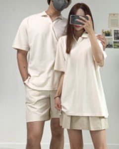 [M~3XL/5컬러/국내제작/커플룩강추*] 빅사이즈 오버핏 PK 반팔 카라티 헨리넥 카라 니트 무지 커플 티셔츠 휴양지 커플룩 신혼여행룩 여름 커플 시밀러룩