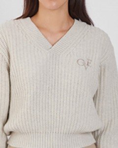 embroidery v-neck knit (3 colors)