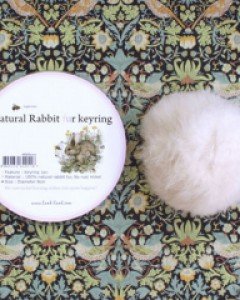 Natural rabbit fur keyring -white