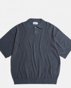 Z Pattern Knitted Polo Shirts Pigeon Blue