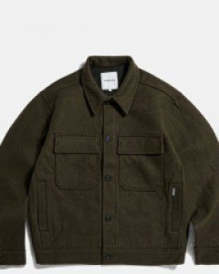 Wool Blend CPO Blouson Moss Green