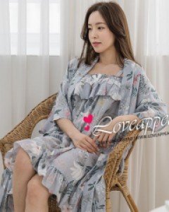 [러브어필] 국산 실크느낌 고급텐셀 플라워 슬립가운세트(WGD9526)예쁜잠옷 여성잠옷 4계절용