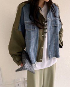 Denim color combination field jacket