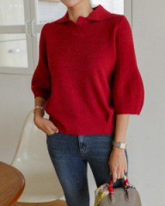 Puff collar knit