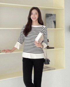 box stripe boatneck knit