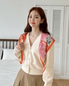 Lovelin puff sleeve pearl cardigan