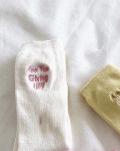 lettering embroidered ribbed socks