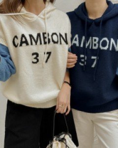 Cambon denim color matching hooded knit