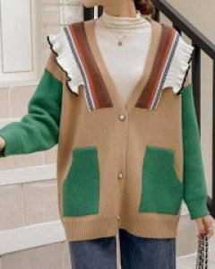 Trudy color combination frill cardigan