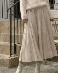 Combination velvet pleated banding skirt