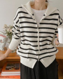 Dio striped zip-up cardigan